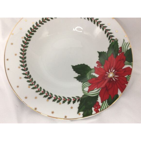 AMERICAN ATELIER POINSETTIAS CHRISTMAS SOUP BOWLS 9" PORCELAIN #3398 - Picture 3 of 7